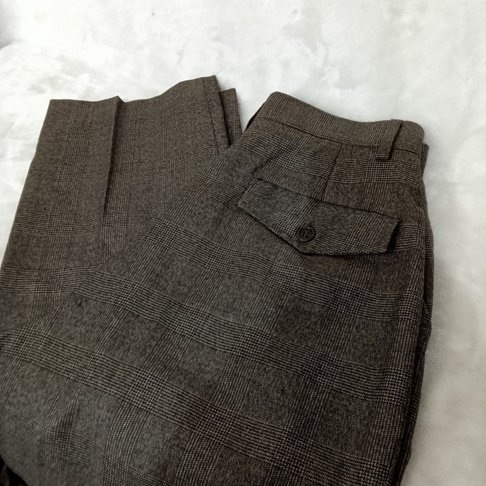 Zara Winter Collection 100% Wool Brown Plaid Wide Leg Trousers Size 6 Made Spain